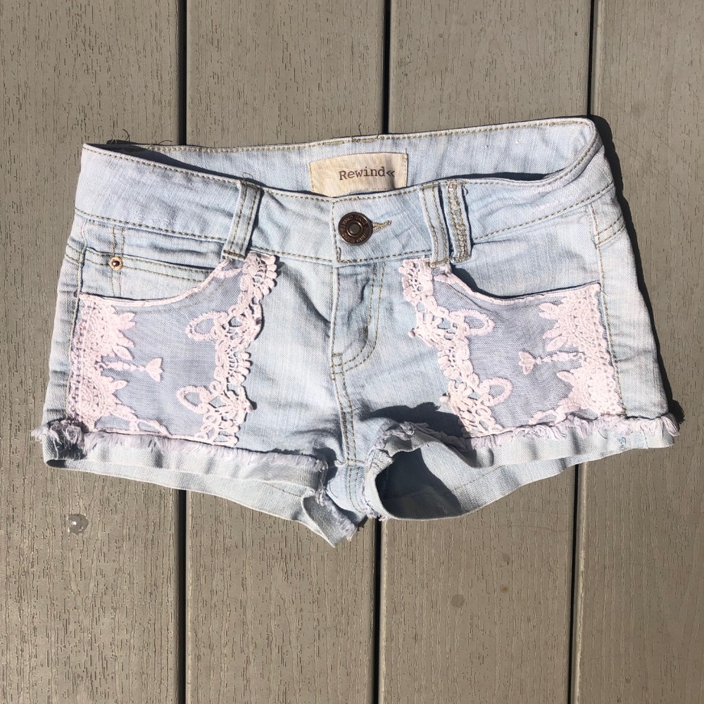Low Rise Denim Shorts with Lace Design Size 0